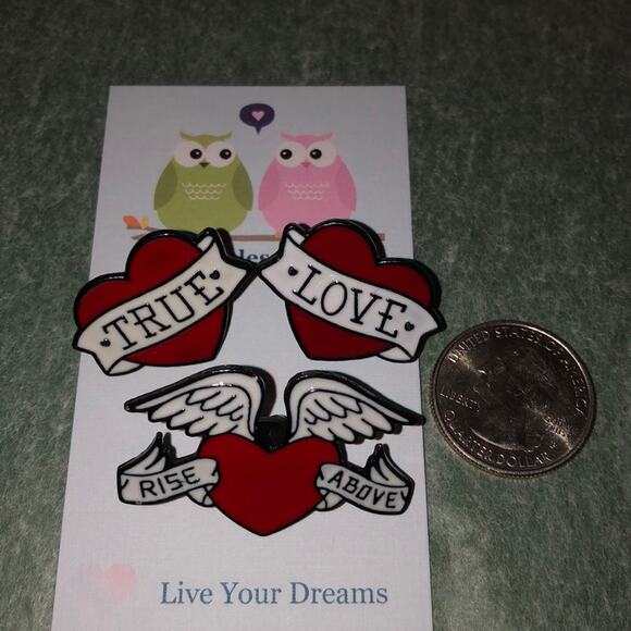 3 Piece True Love Rise Above Heart Pins Brooches Valentine's - Picture 1 of 2